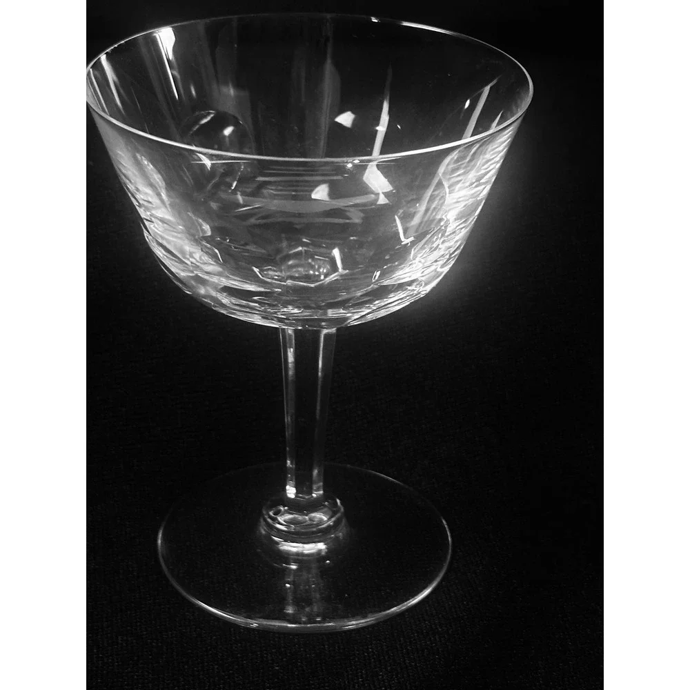 Orrefors Bernadotte Geometric Cut Crystal Champagne Sherbet Glasses Set of 4‎